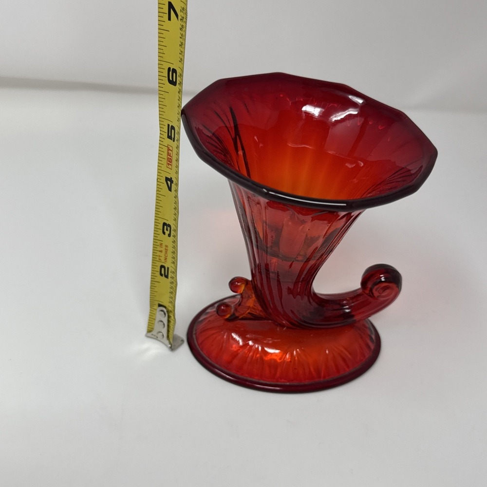 Vintage Fenton Ruby Red/Amberina Glass Cornucopia Candlestick - Picture 7 of 9